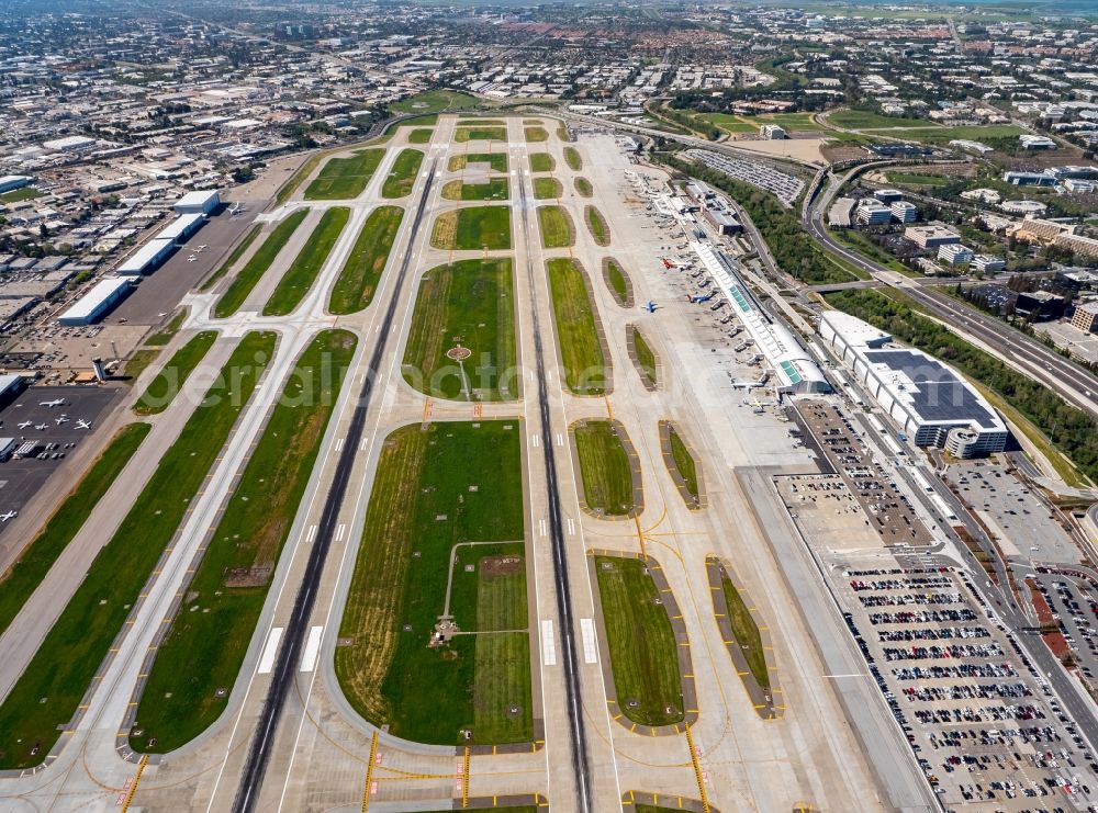 Aerial photograph San Francisco - Dispatch building and terminals on the premises of the airport - SFO International Terminal Main Hall in San Francisco in USA