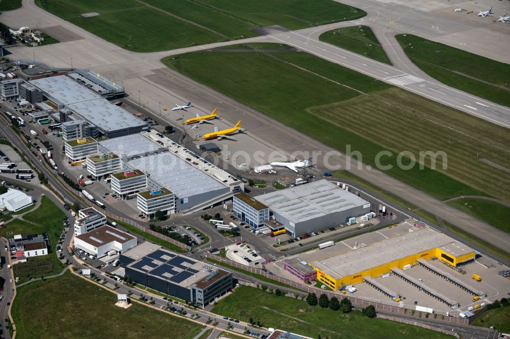 Stuttgart from above - dispatch building and terminals on the premises of the airport in Stuttgart in the state Baden-Wuerttemberg