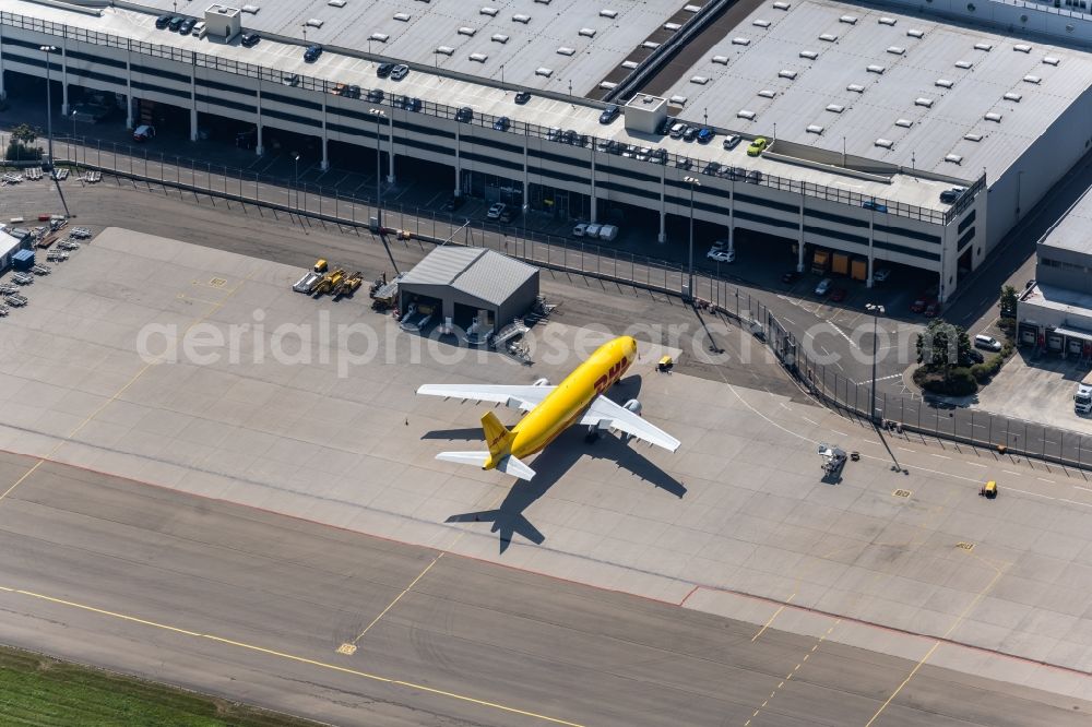 Leinfelden-Echterdingen from above - Dispatch building and terminals on the premises of the airport Stuttgart in Leinfelden-Echterdingen in the state Baden-Wuerttemberg, Germany