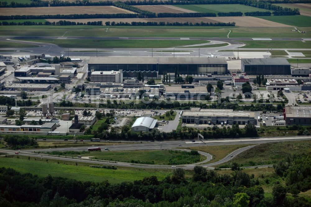 Aerial image Wien - Dispatch building and terminals on the premises of the airport Schwechat in Vienna in Lower Austria, Austria