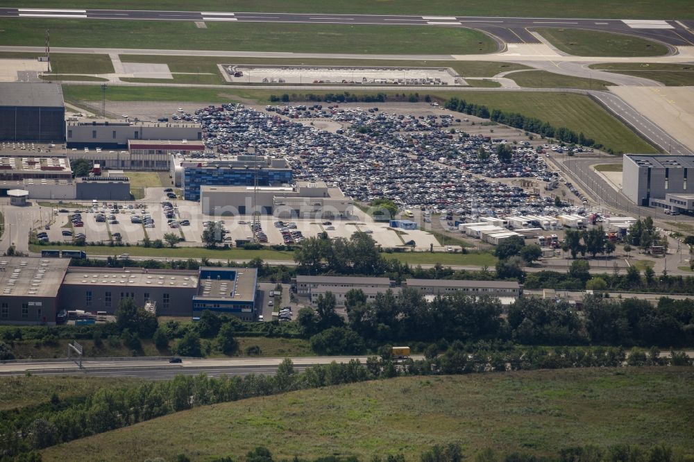 Wien from above - Dispatch building and terminals on the premises of the airport Schwechat in Vienna in Lower Austria, Austria