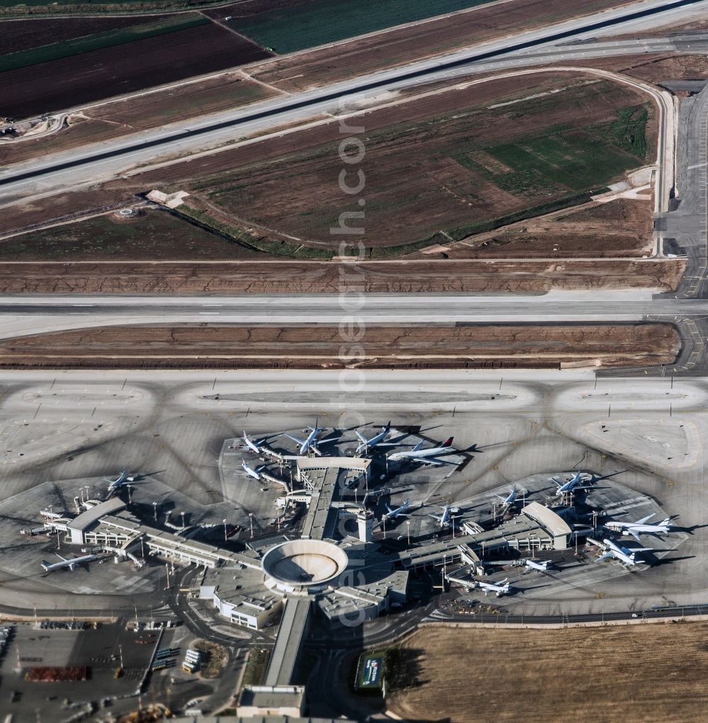 Tel Aviv from above - The check-in areas and gates of the largest and most important airport Ben - Gurion in Tel Aviv in Israel