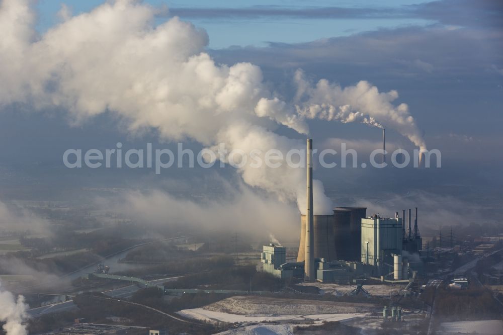 Aerial photograph Werne - Exhaust gas clouds of coal-fired power plant RWE Power Gersteinwerk in Werne in North Rhine-Westphalia