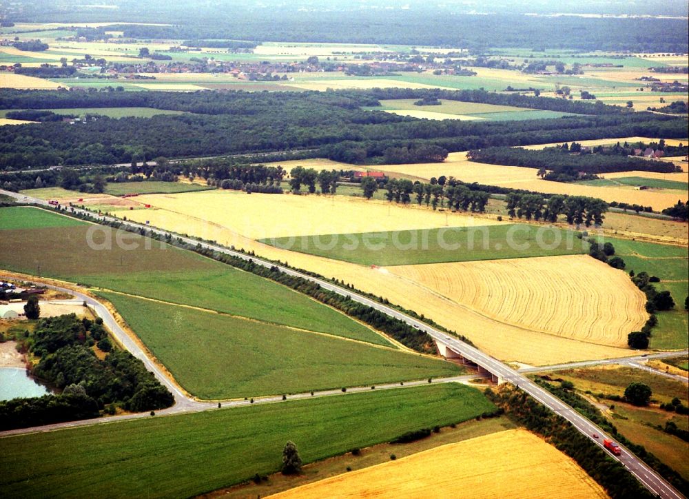 Rheinberg from above - Field structures of a harvested grain field in Rheinberg in the state North Rhine-Westphalia