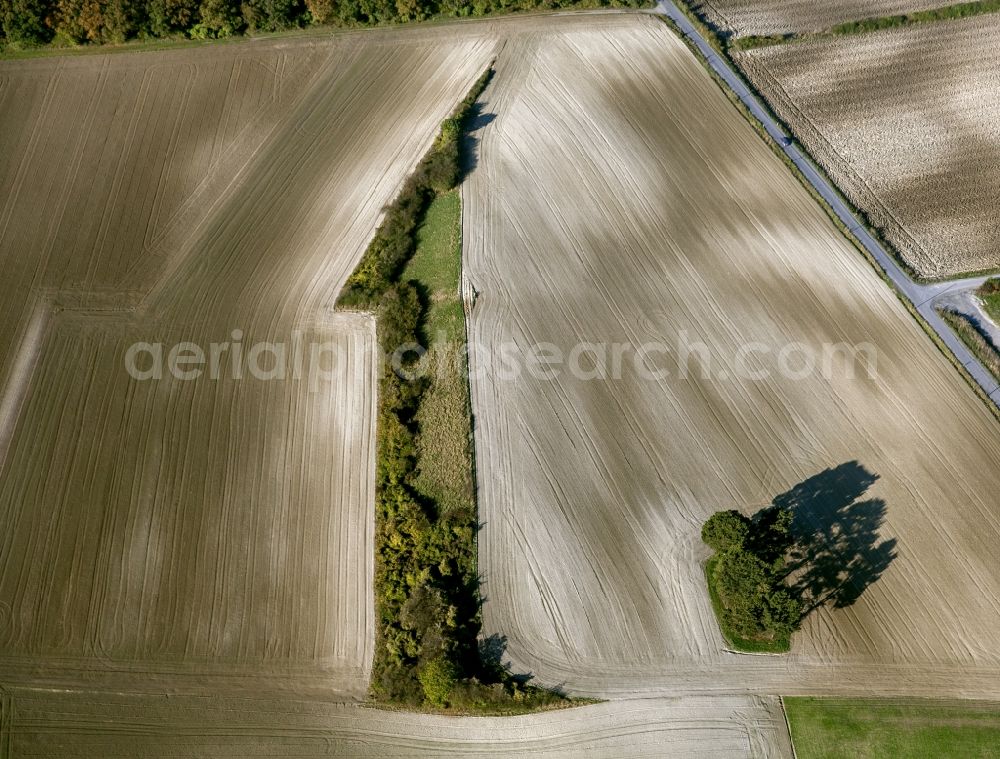 Hamm from the bird's eye view: Harvested and plowed fields near Hamm in North Rhine-Westphalia