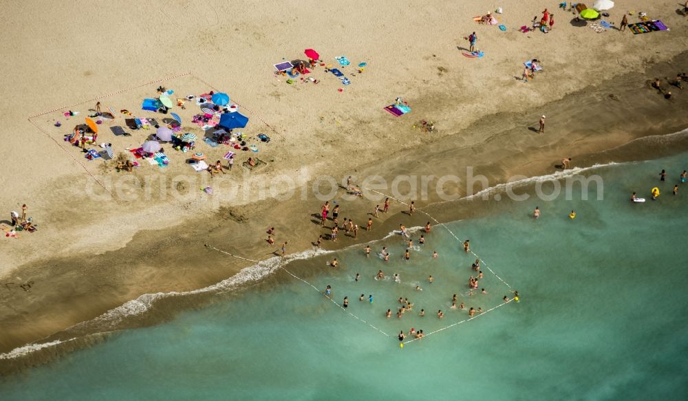 Aerial photograph Frontignan - Blocked children and non-swimmers aerea on the beach in Frontignan in France