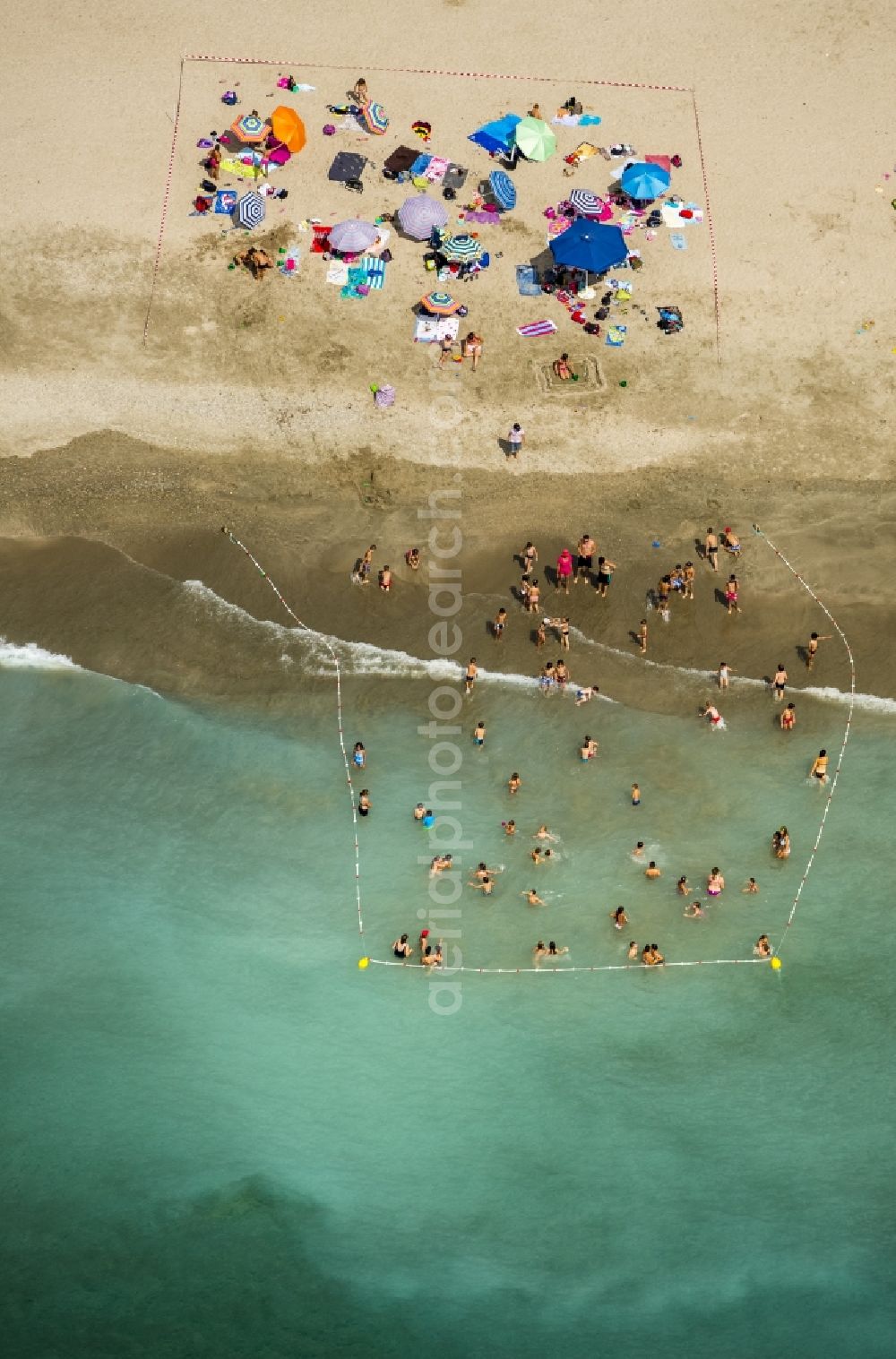 Frontignan from above - Blocked children and non-swimmers aerea on the beach in Frontignan in France