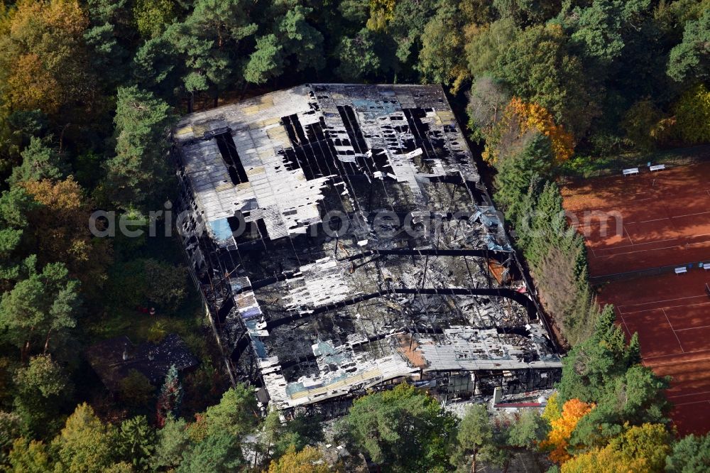 Aerial image Bielefeld - View of the burnt down fitness centre Aktiv Sport in Bielefeld in the state North Rhine-Westphalia