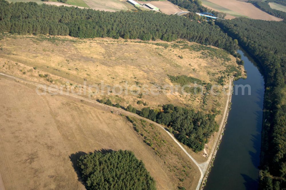 Aerial photograph Ihleburg - Blick auf eine Ablagerungsfläche am Elbe-Havel-Kanal bei Ihleburg. Ein Projekt des WSV: Wasserstraßen-Neubauamt Magdeburg, 39106 Magdeburg, Tel. +49(0)391 535-0, email: wna-magdeburg@wsv.bund.de