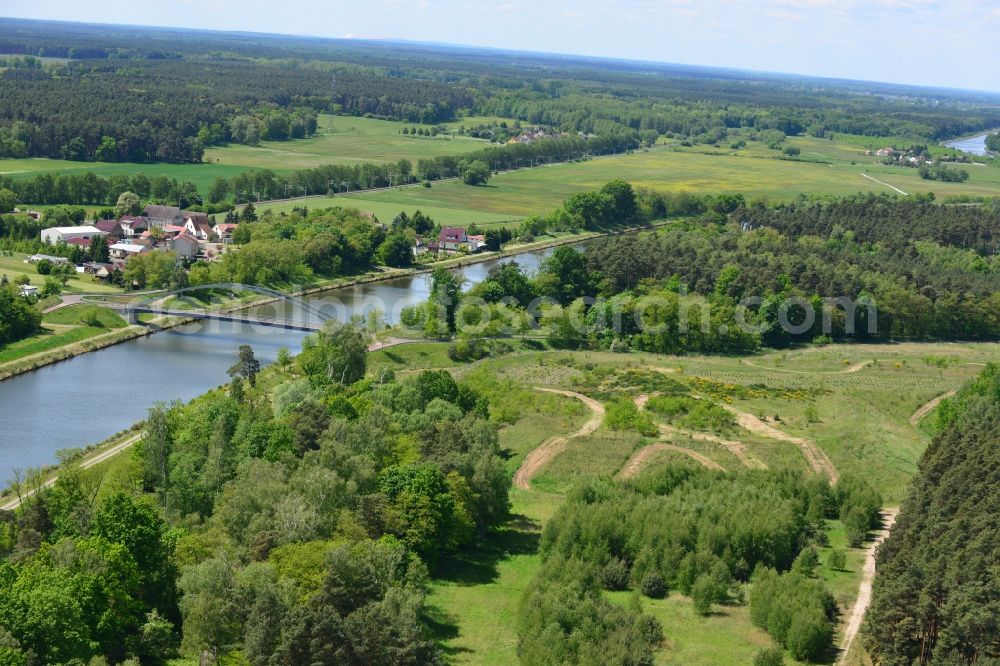 Kade OT Kader Schleuse from the bird's eye view: Deposition surface at the Kader bridge over the Elbe-Havel-Canel in the state Saxony-Anhalt