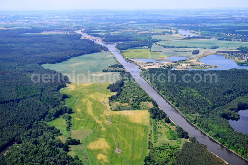 Aerial photograph Niegripp - Deposition surfaces near by the Niegripp-Detershagen bridge over the Elbe-Havel-Canel in the state Saxony-Anhalt