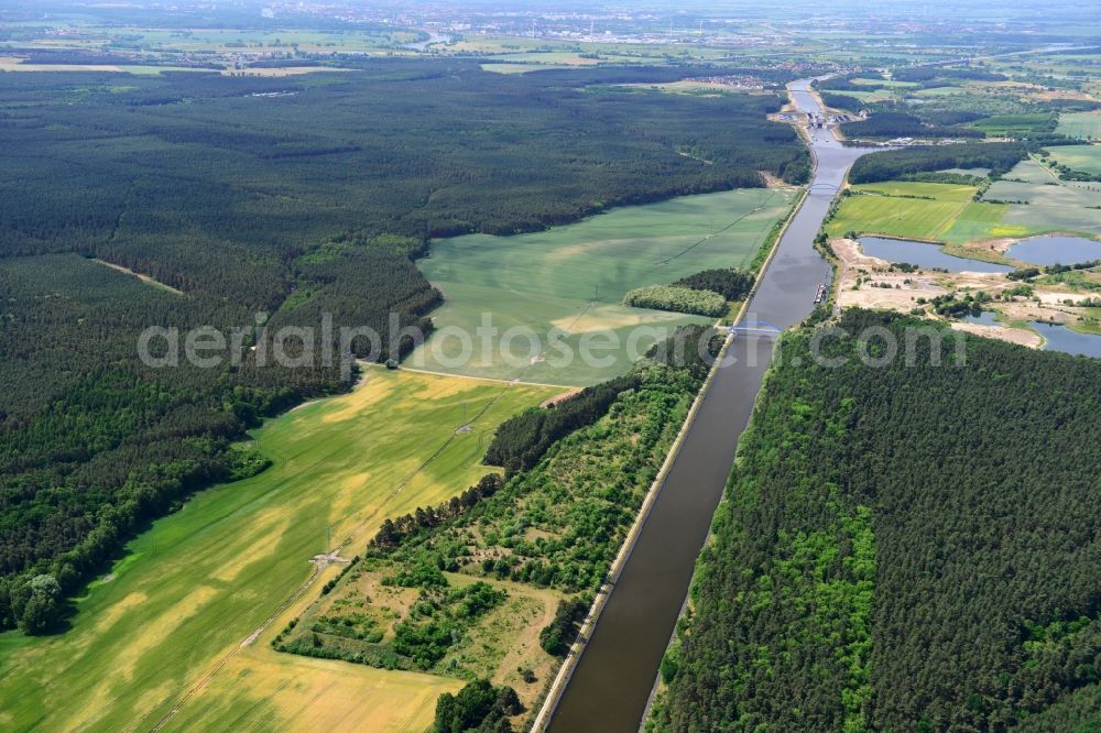 Aerial image Niegripp - Deposition surfaces near by the Niegripp-Detershagen bridge over the Elbe-Havel-Canel in the state Saxony-Anhalt