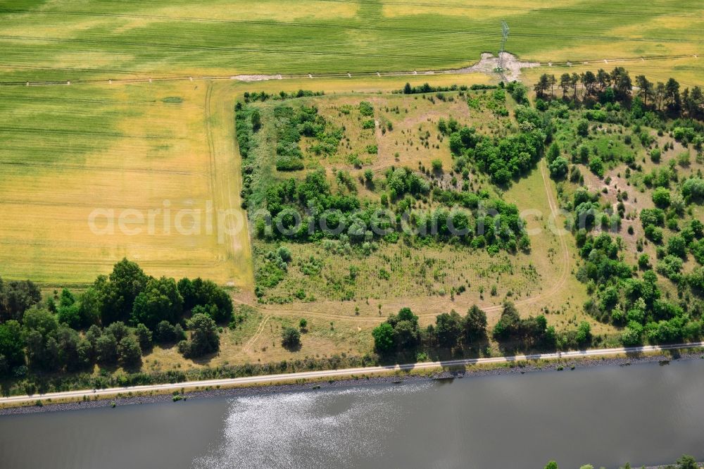 Niegripp from above - Deposition surfaces near by the Niegripp-Detershagen bridge over the Elbe-Havel-Canel in the state Saxony-Anhalt