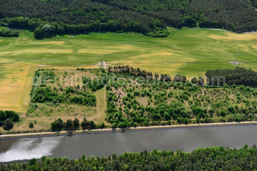 Niegripp from the bird's eye view: Deposition surfaces near by the Niegripp-Detershagen bridge over the Elbe-Havel-Canel in the state Saxony-Anhalt