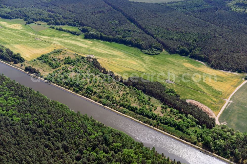 Aerial image Niegripp - Deposition surfaces near by the Niegripp-Detershagen bridge over the Elbe-Havel-Canel in the state Saxony-Anhalt