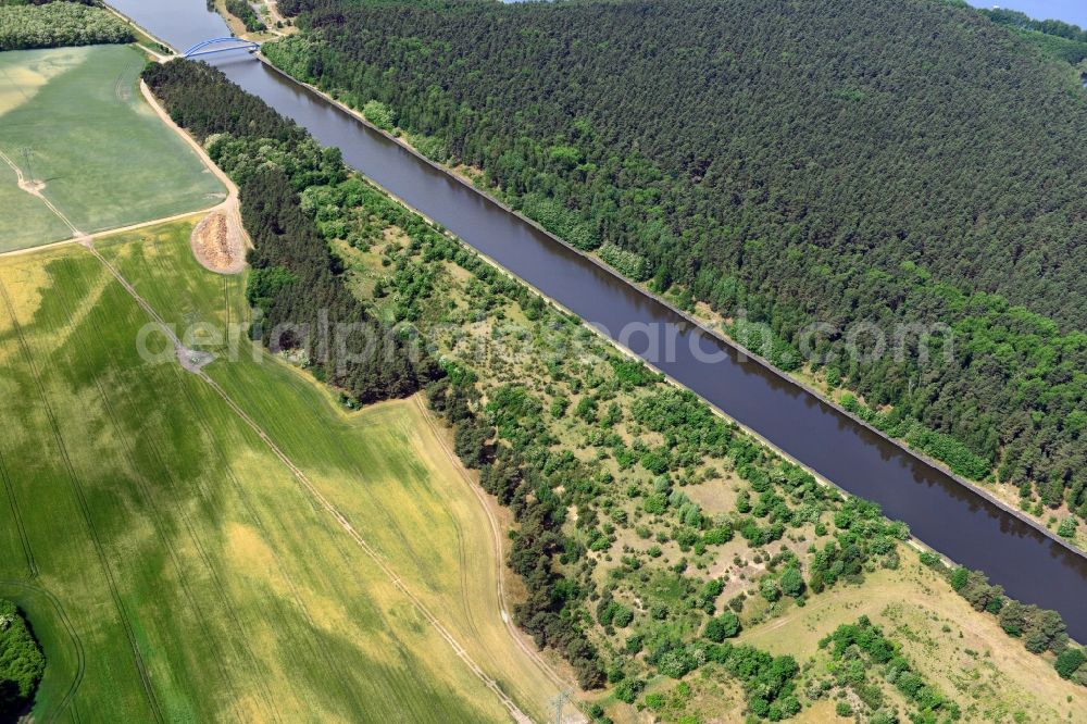 Aerial image Niegripp - Deposition surfaces near by the Niegripp-Detershagen bridge over the Elbe-Havel-Canel in the state Saxony-Anhalt