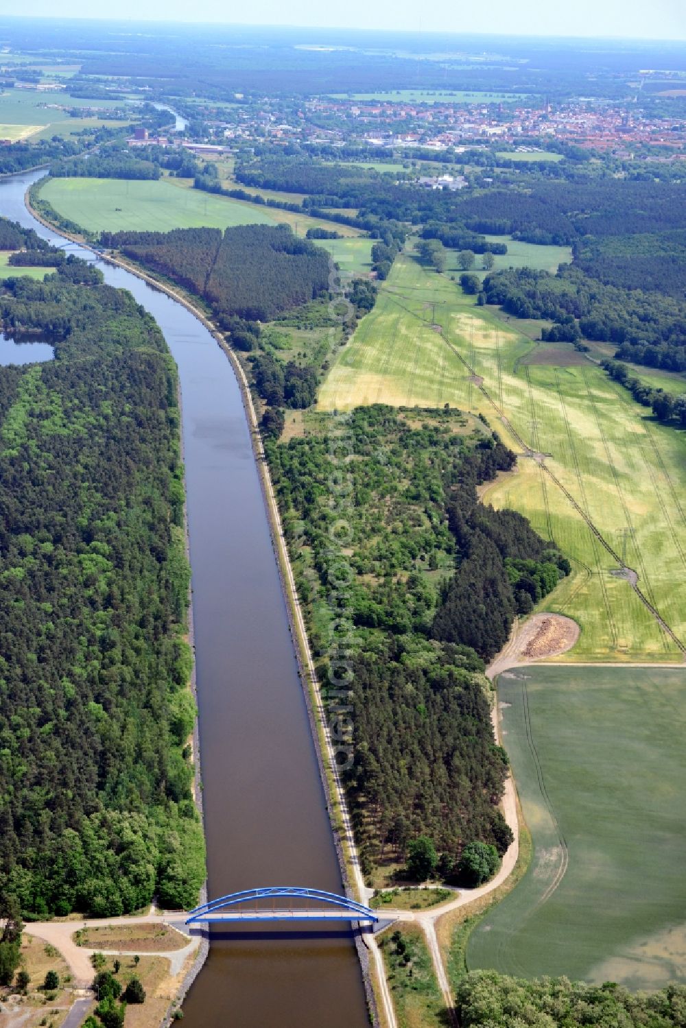 Aerial photograph Niegripp - Deposition surfaces near by the Niegripp-Detershagen bridge over the Elbe-Havel-Canel in the state Saxony-Anhalt