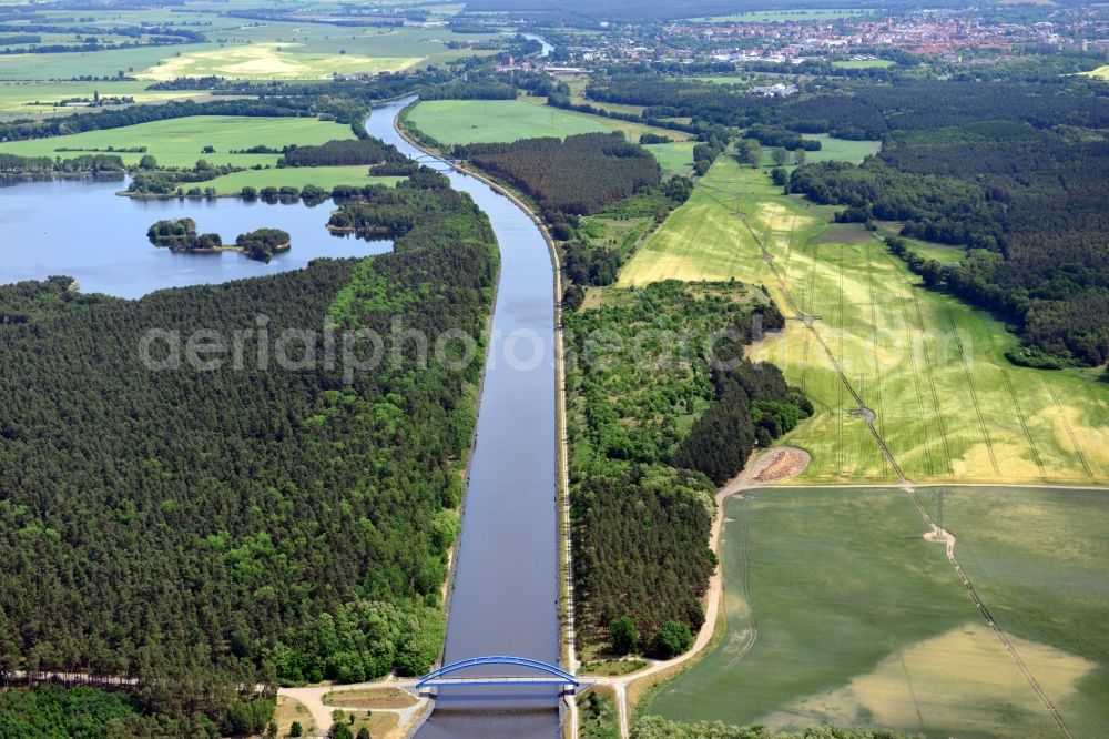 Niegripp from above - Deposition surfaces near by the Niegripp-Detershagen bridge over the Elbe-Havel-Canel in the state Saxony-Anhalt