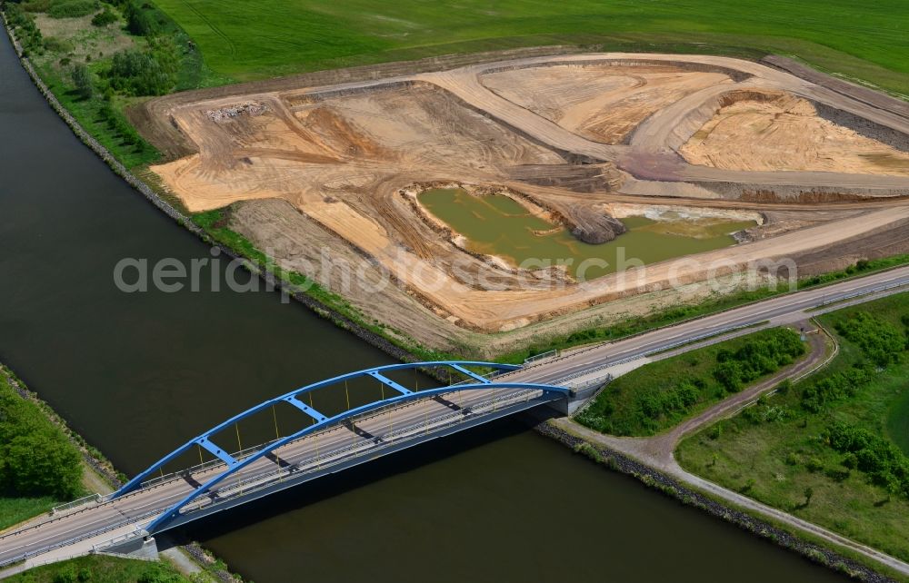 Parchau from above - Deposition area on the banks of the Elbe-Havel Canal at Parchau in Saxony-Anhalt