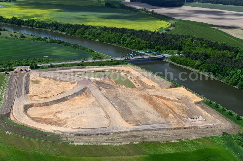 Aerial photograph Parchau - Deposition area on the banks of the Elbe-Havel Canal at Parchau in Saxony-Anhalt