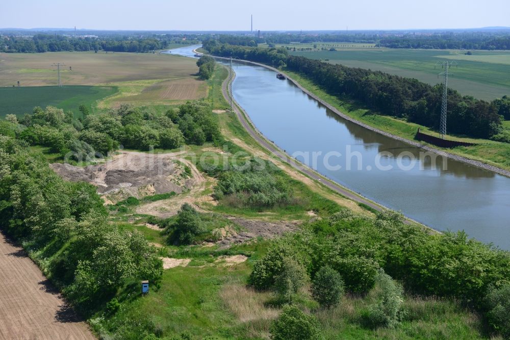 Parchau from the bird's eye view: Deposition area on the banks of the Elbe-Havel Canal at Parchau in Saxony-Anhalt