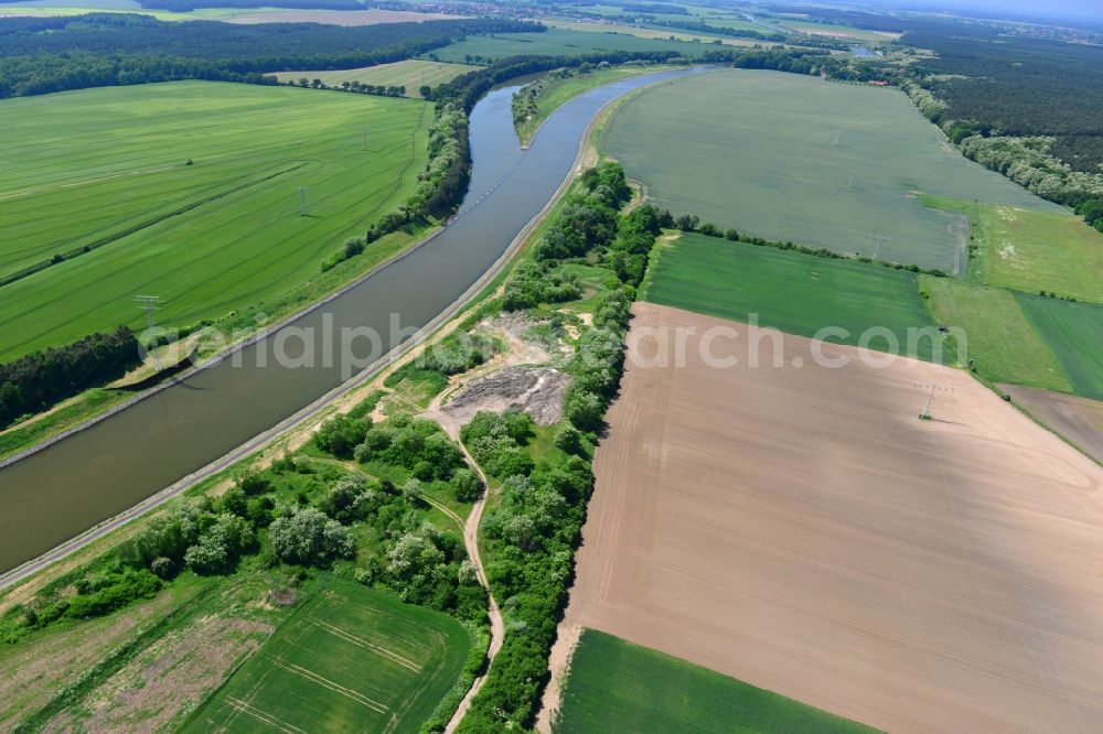 Parchau from above - Deposition area on the banks of the Elbe-Havel Canal at Parchau in Saxony-Anhalt