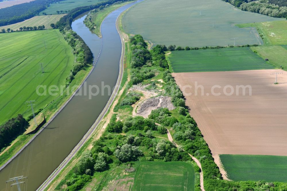 Parchau from the bird's eye view: Deposition area on the banks of the Elbe-Havel Canal at Parchau in Saxony-Anhalt