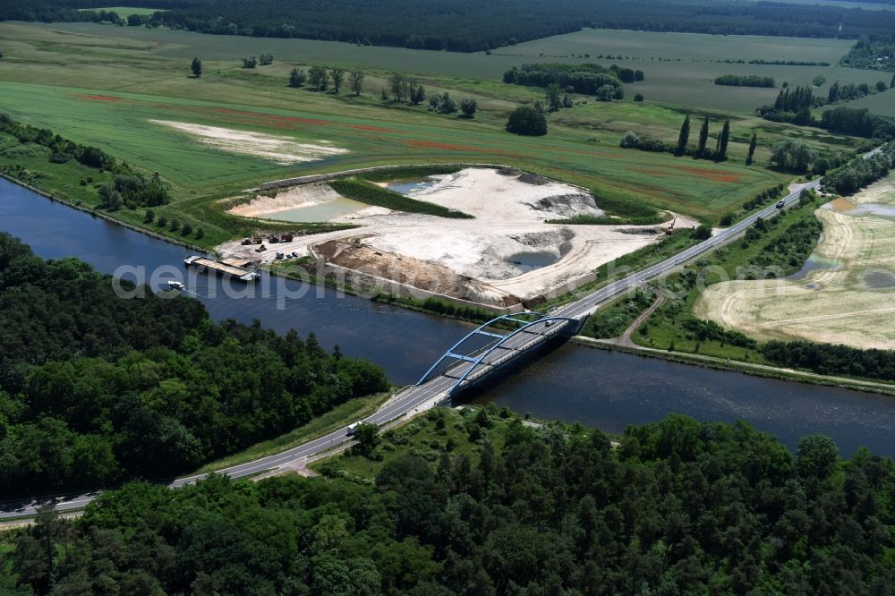 Parchau from above - Deposition area on the banks of the Elbe-Havel Canal at Parchau in Saxony-Anhalt