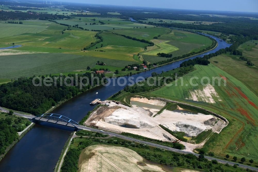 Parchau from the bird's eye view: Deposition area on the banks of the Elbe-Havel Canal at Parchau in Saxony-Anhalt