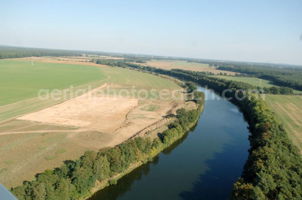 Seedorf from above - Ablagerungsflächen und Ausgleichflächen am Ufer des Elbe-Havel-Kanal bei Seedorf. Kontakt WSV: Wasserstraßen-Neubauamt Magdeburg, 39106 Magdeburg, Tel. +49(0)391 535-0, email: wna-magdeburg@wsv.bund.de