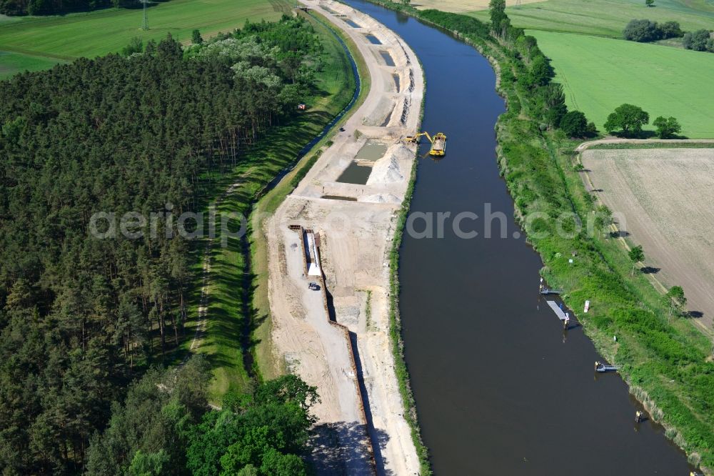 Aerial image Elbe-Parey - Deposition surfaces at the riverside of the Elbe-Havel Canal near by Ihleburg in Saxony-Anhalt