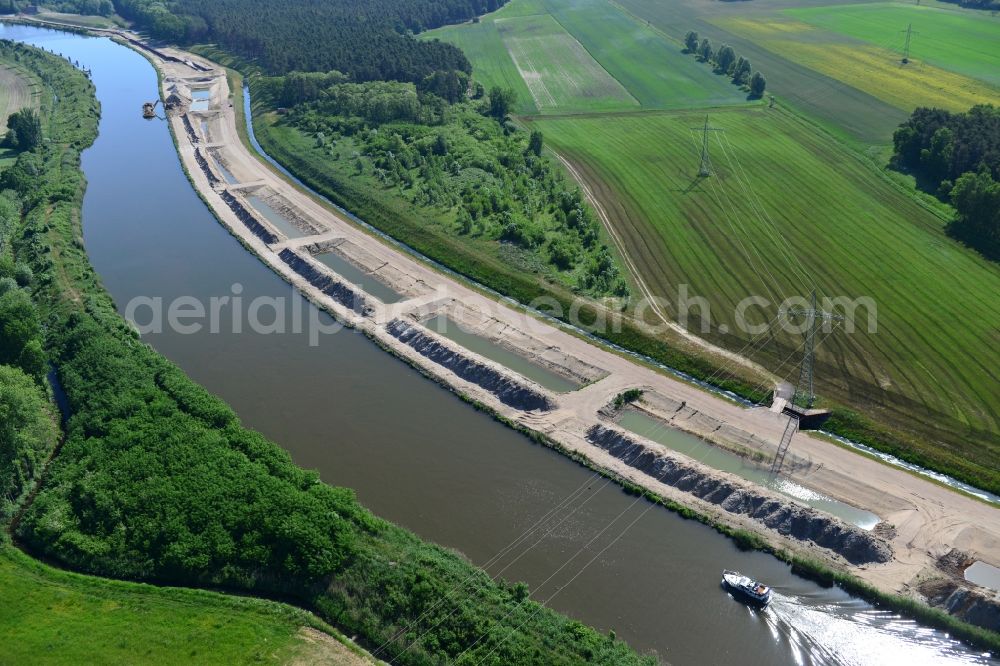 Aerial image Elbe-Parey - Deposition surfaces at the riverside of the Elbe-Havel Canal near by Ihleburg in Saxony-Anhalt