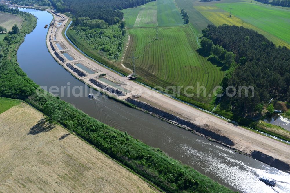 Aerial photograph Elbe-Parey - Deposition surfaces at the riverside of the Elbe-Havel Canal near by Ihleburg in Saxony-Anhalt