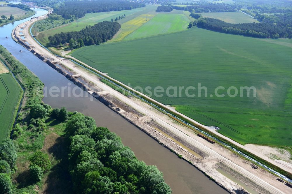 Elbe-Parey from above - Deposition surfaces at the riverside of the Elbe-Havel Canal near by Ihleburg in Saxony-Anhalt