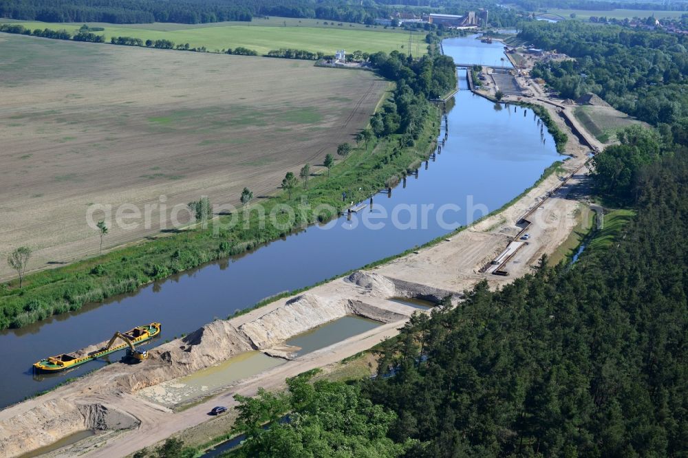 Aerial image Elbe-Parey - Deposition surfaces at the riverside of the Elbe-Havel Canal near by Ihleburg in Saxony-Anhalt