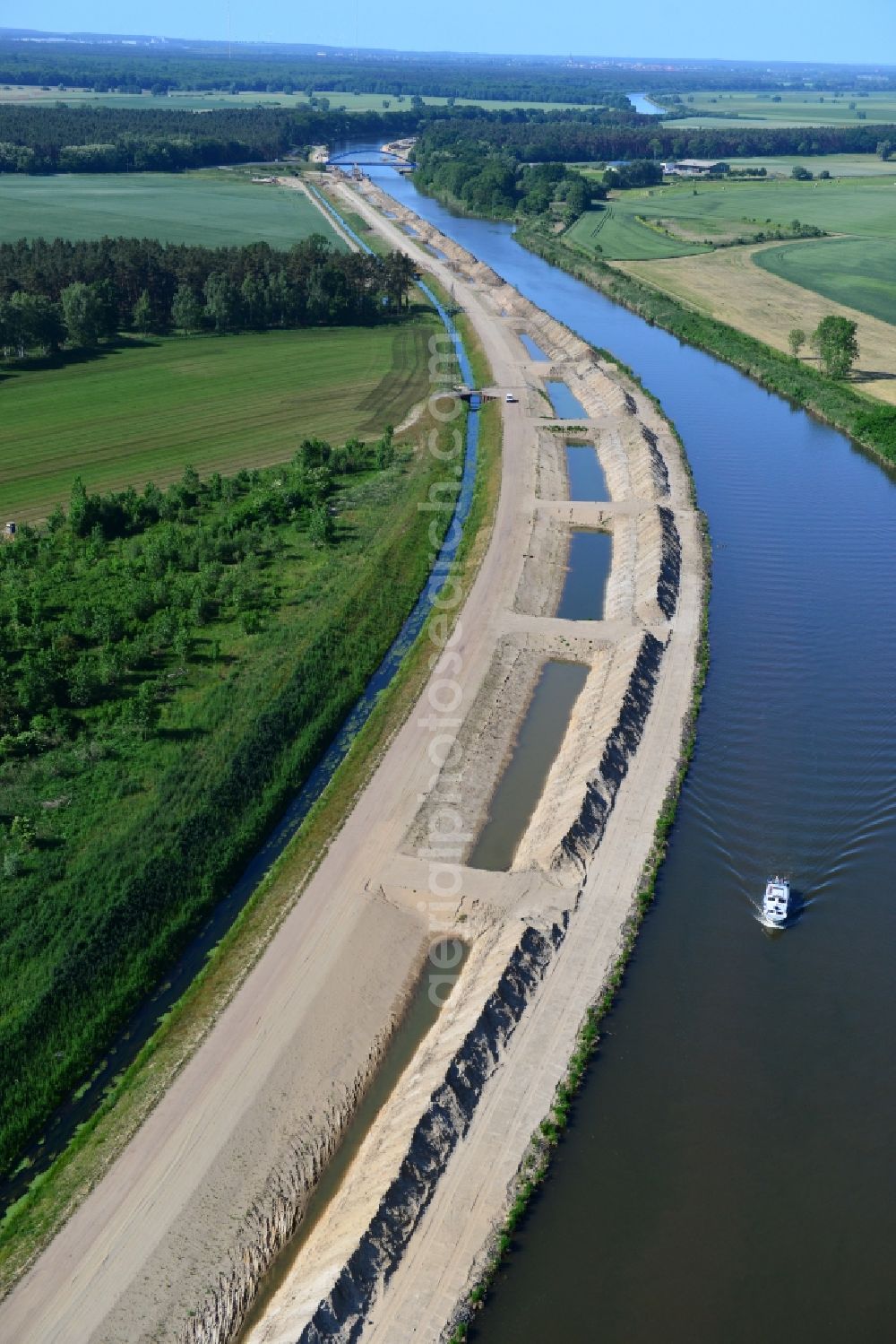 Aerial photograph Elbe-Parey - Deposition surfaces at the riverside of the Elbe-Havel Canal near by Ihleburg in Saxony-Anhalt