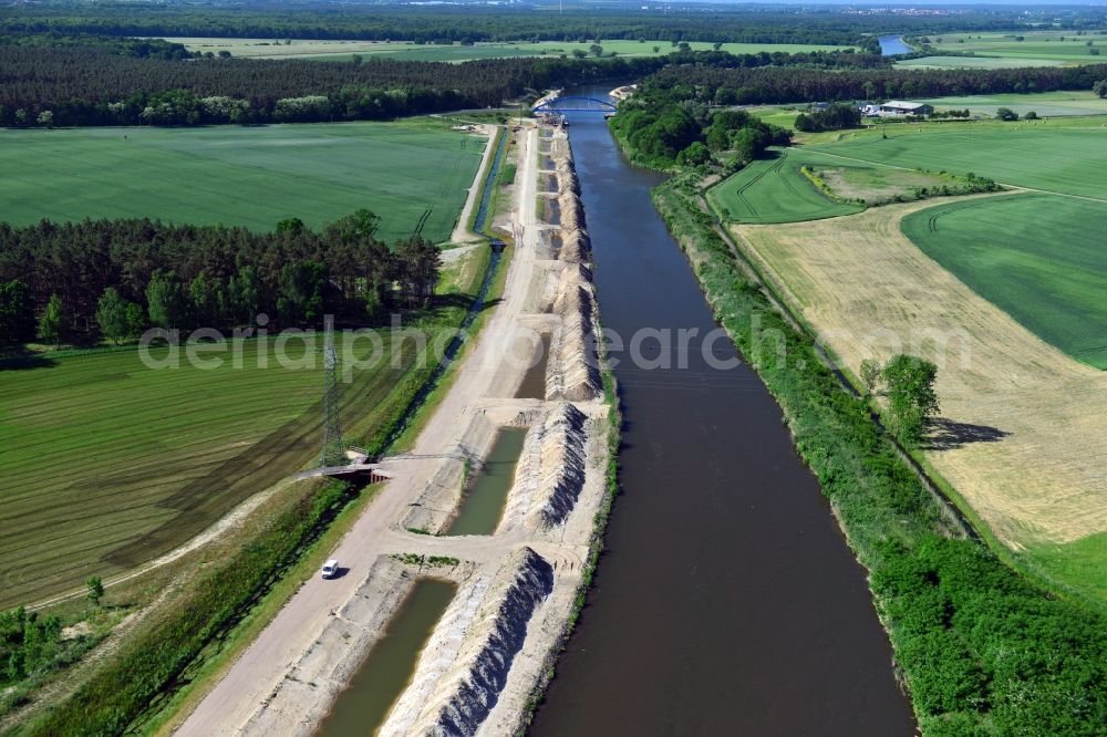 Elbe-Parey from above - Deposition surfaces at the riverside of the Elbe-Havel Canal near by Ihleburg in Saxony-Anhalt