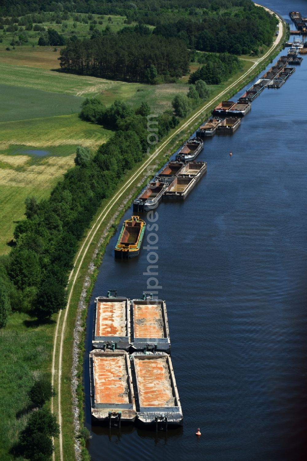 Aerial image Ihleburg - Deposition surfaces at the riverside of the Elbe-Havel Canal near by Ihleburg in Saxony-Anhalt