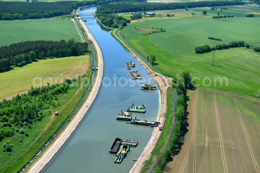 Aerial photograph Ihleburg - Deposition surfaces at the riverside of the Elbe-Havel Canal near by Ihleburg in Saxony-Anhalt