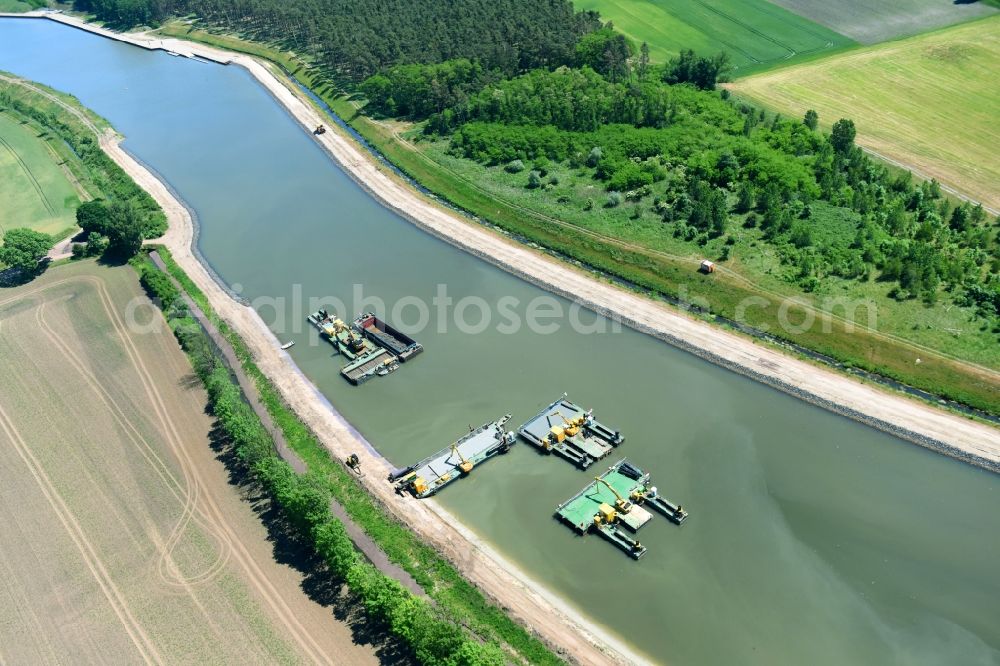 Ihleburg from the bird's eye view: Deposition surfaces at the riverside of the Elbe-Havel Canal near by Ihleburg in Saxony-Anhalt