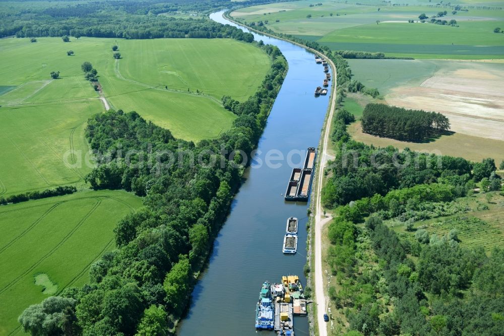 Ihleburg from above - Deposition surfaces at the riverside of the Elbe-Havel Canal near by Ihleburg in Saxony-Anhalt