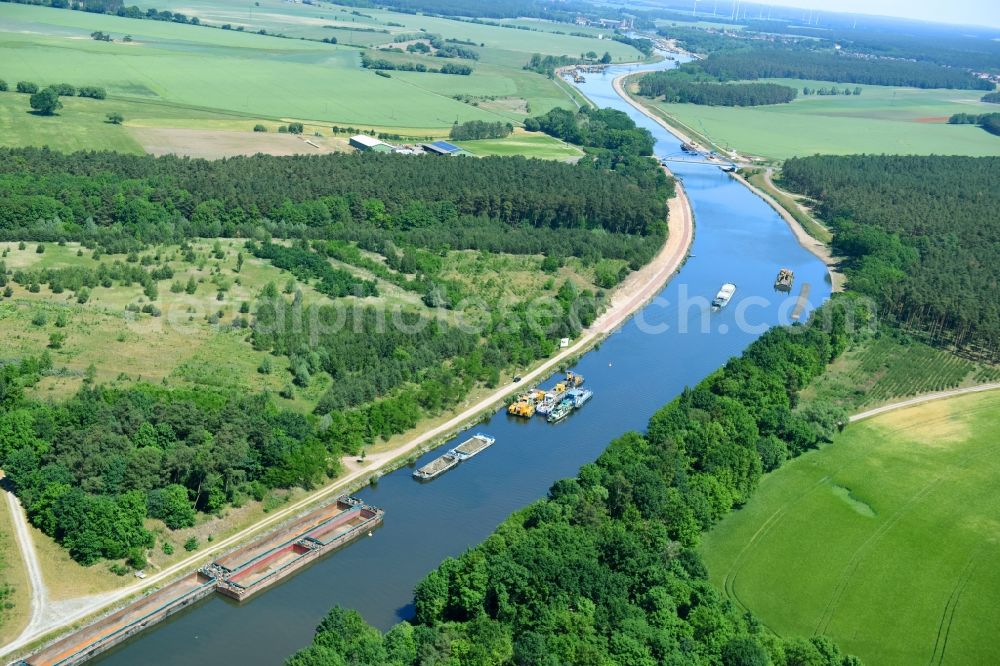 Ihleburg from the bird's eye view: Deposition surfaces at the riverside of the Elbe-Havel Canal near by Ihleburg in Saxony-Anhalt