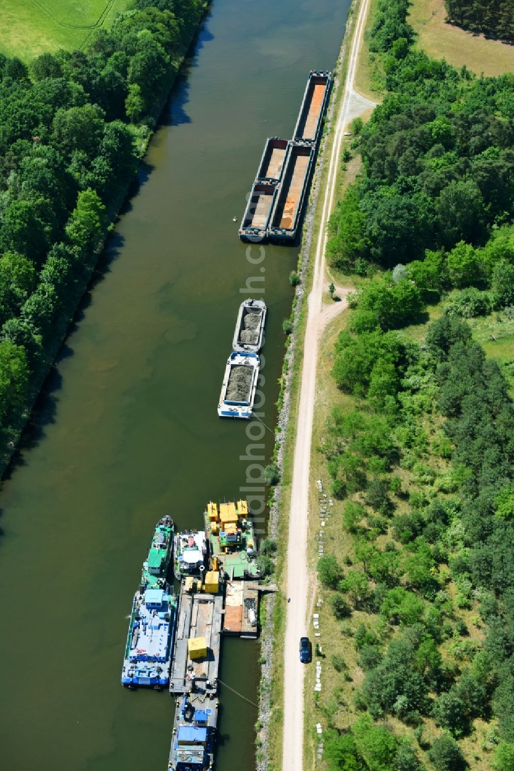 Aerial photograph Ihleburg - Deposition surfaces at the riverside of the Elbe-Havel Canal near by Ihleburg in Saxony-Anhalt