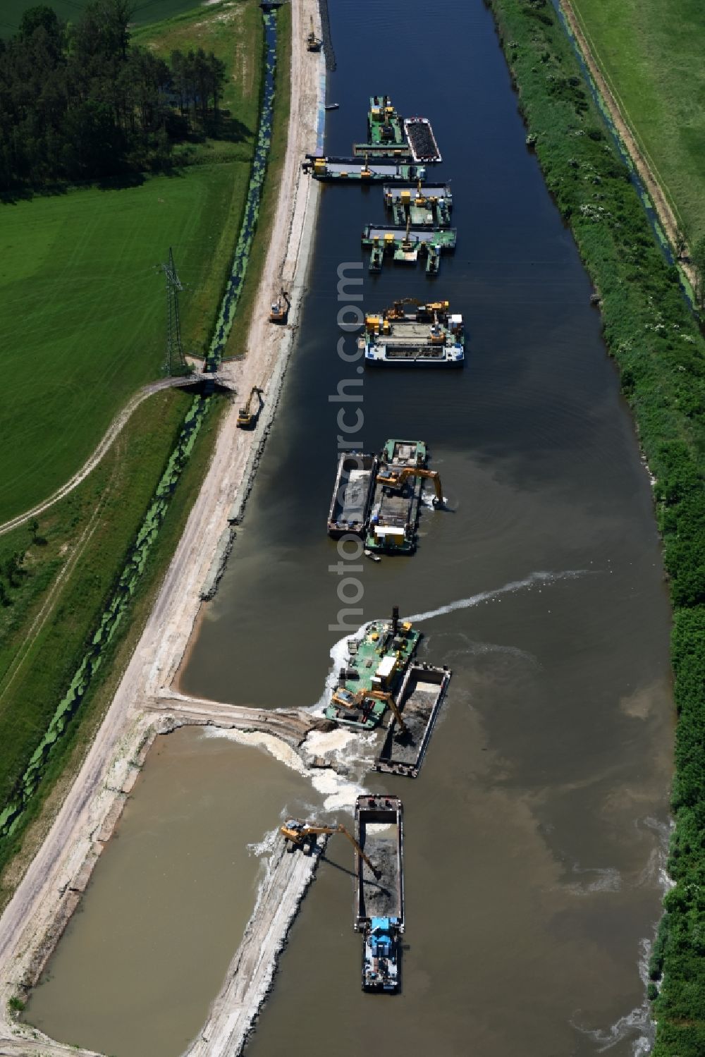 Aerial image Elbe-Parey - Deposition surfaces at the riverside of the Elbe-Havel Canal between the Ihleburger bridge and the Zerben sluice in Saxony-Anhalt