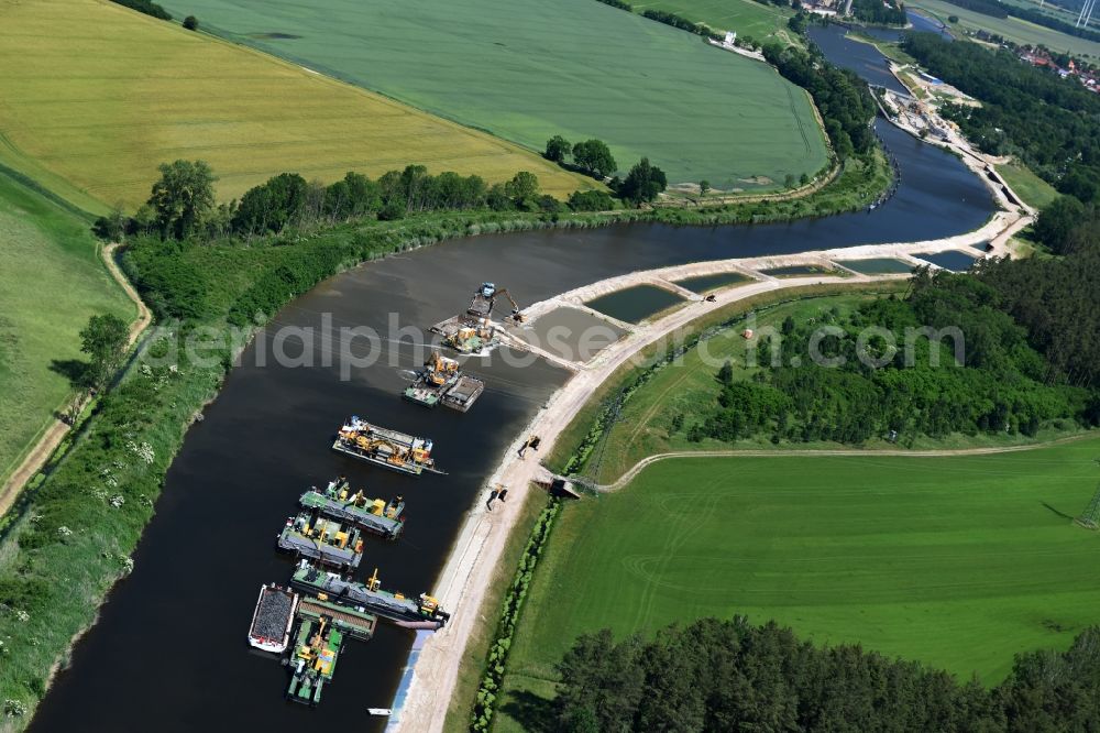 Aerial image Elbe-Parey - Deposition surfaces at the riverside of the Elbe-Havel Canal between the Ihleburger bridge and the Zerben sluice in Saxony-Anhalt