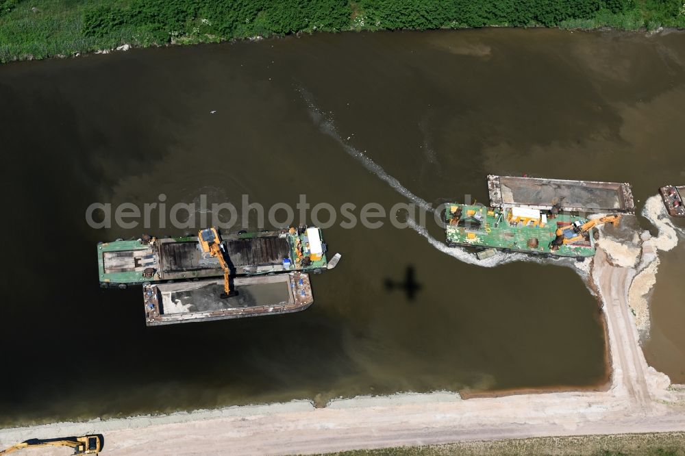 Aerial image Elbe-Parey - Deposition surfaces at the riverside of the Elbe-Havel Canal between the Ihleburger bridge and the Zerben sluice in Saxony-Anhalt