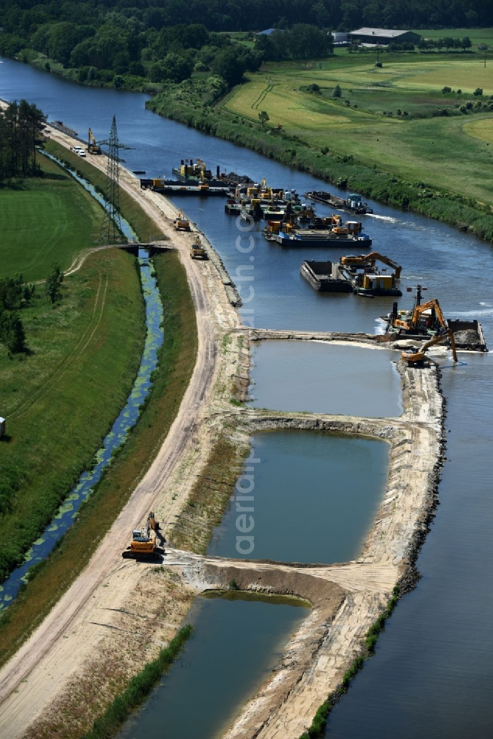 Aerial image Elbe-Parey - Deposition surfaces at the riverside of the Elbe-Havel Canal between the Ihleburger bridge and the Zerben sluice in Saxony-Anhalt