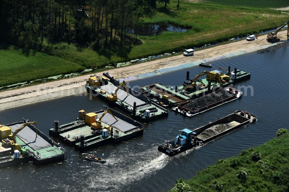 Aerial image Elbe-Parey - Deposition surfaces at the riverside of the Elbe-Havel Canal between the Ihleburger bridge and the Zerben sluice in Saxony-Anhalt