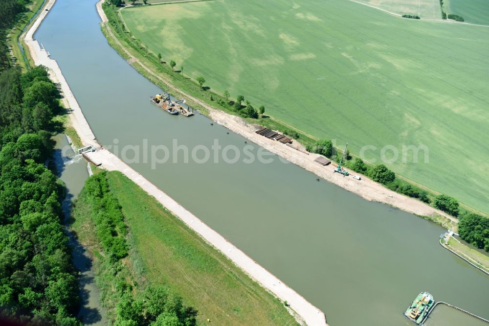 Elbe-Parey from above - Deposition surfaces at the riverside of the Elbe-Havel Canal between the Ihleburger bridge and the Zerben sluice in Saxony-Anhalt