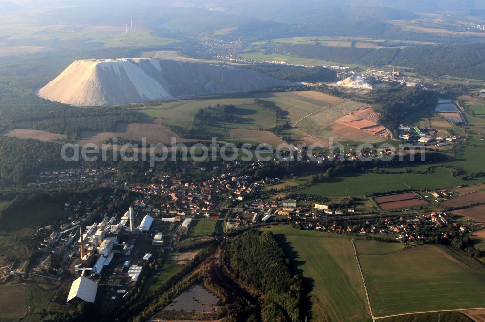 Unterbreizbach from above - Overburden dumps of the mine the K & S AG on the shaft 1 in Unterbreizbach in Thuringia